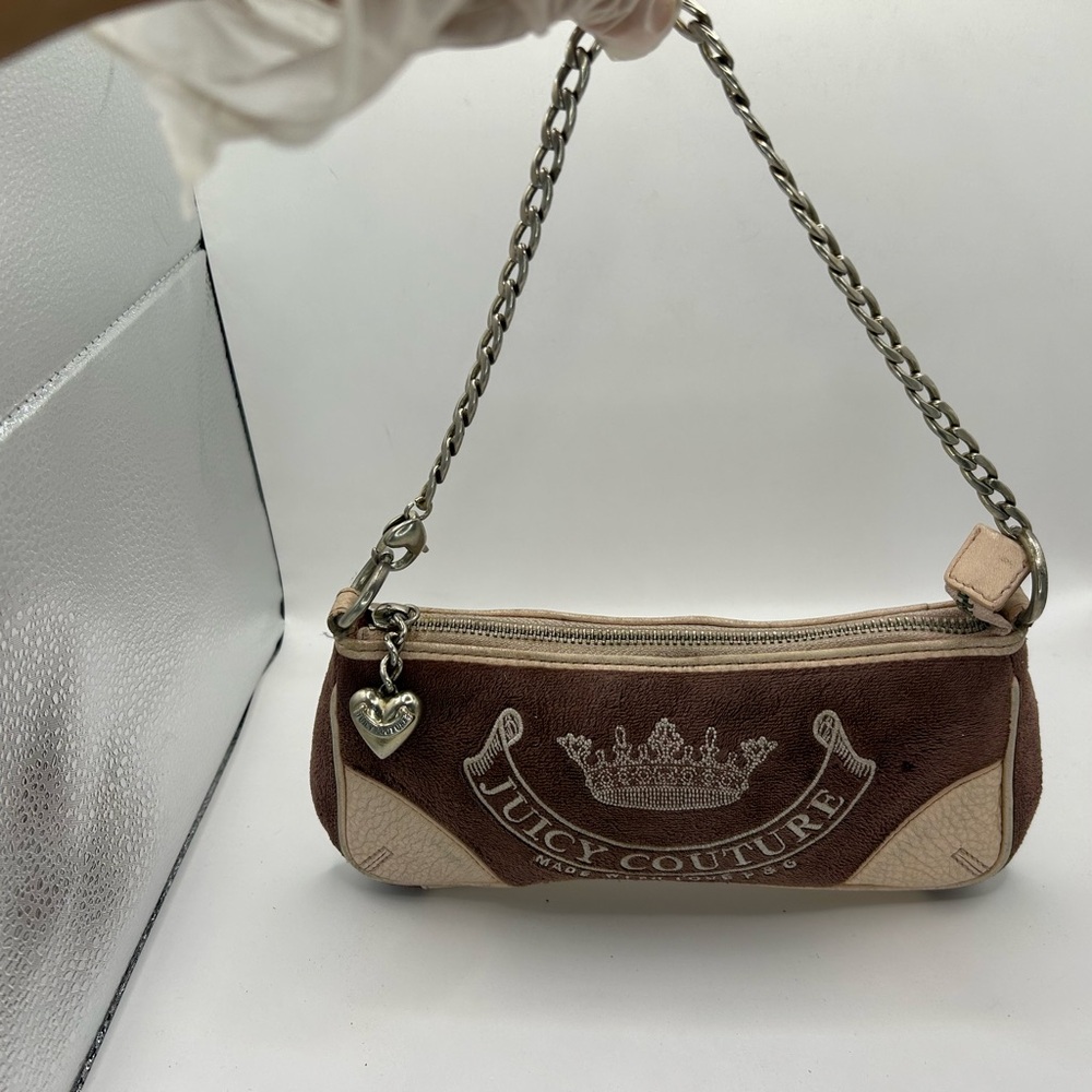 Vintage JUICY COUTURE Brown Leather Shoulder Bag P&G Y2K Baguette Made With Love